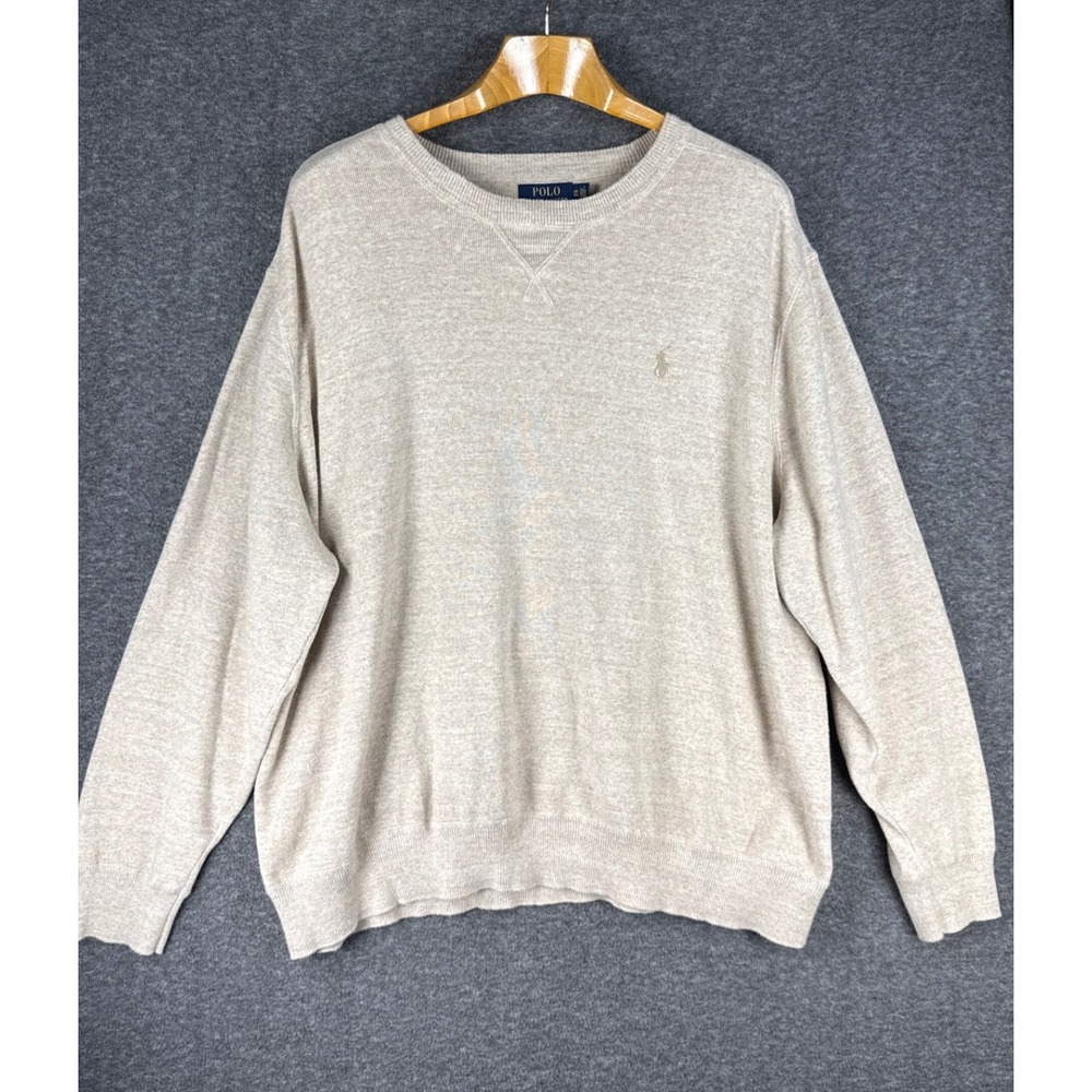 Polo Ralph Lauren Sweater Men 3XB Beige Cotton Crewneck Big Tall Preppy Academia